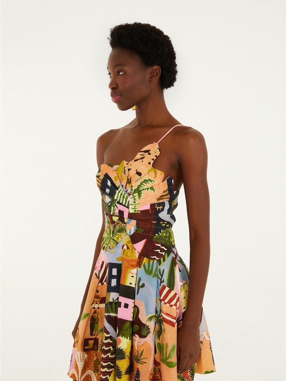 Farm Rio Multicolor Tropical Painting Lenzing Ecovero Euroflax Mini Dress - Picture 5 of 12